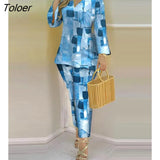 Print Women's Sets Casual Suit Spring Summer Long Sleeve Loose Top Slim Pencil Pants 2 Pieces Set 2023 Lady Outfits