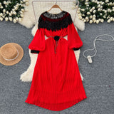 Retro Court Style Heavyweight Embroidered Long Hundred Folds Bubble Bubble Sleeve Dress Female 100