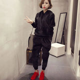 Velvet Tracksuit Warm Soft Home Two Piece Set Women Thicken Hooded Long Sleeve Top & Pants Suit