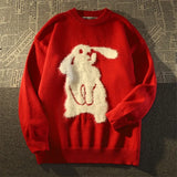 Cute Rabbit Flocking Sweater Loose Round Neck Funny Long Sleeve Pullover Women Casual Fashion Sweet Sweater