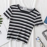 T Shirt Women Rainbow Striped Tops Slim Fit t shirt Harajuku Tshirt Summer Short Sleeve Korean T-shirt feminina Clothes
