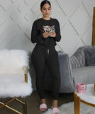 Casual Sports Cartoon Printed Ruched Bloused And Matching Dtrawstring Pants Two Piece