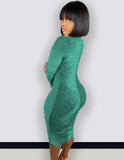 Casual Velvet Ruched V Neck Long Sleeve Bodycon