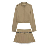 Spring Style Vertical Collar Short Style Jacket 4661717 Wide Pleated Skirt 3067404-Outfit