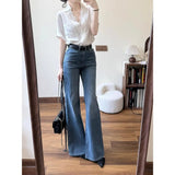 Summer French White Lace Stitching Design Shirt Women Commuting Micro-Rave Jeans Two-Piece