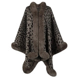 Women Coats & Jackets for Winter Leopard Color Faux Fur Collar Thick Warm Knitted Capes & Ponchos Autumn Outwear