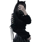 Woman Clothing Kawaii Hoodies Crop Top Spring Autumn Clothes Bandage Hollow Long Sleeve Tees Sexy Club y2k Streetwear-Outfit