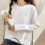 Spring And Autumn Dress New Loose White Bottomed Shirt For Women With Medium-Long Cotton Long-Sleeved T-Shirt Inside-Outfit