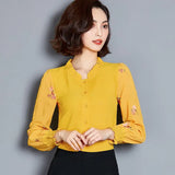 Women 2021 Plus Size 4XL Long Sleeve Women's Blouses Printed Solid Color Shirt Chiffon Blouse Ladies Tops 5 Color