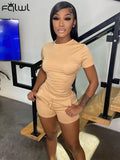 Summer Casual 2 Two Peice Sets Outfits Tracksuit Women Short Sleeve O Neck Crop Top Skinny Shorts Black Matching Sets