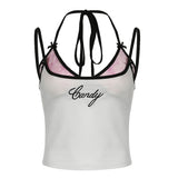 Girl Girl Bowknot Thin Halter Top Ins Trend Slim Vest 2024 New Style-Outfit