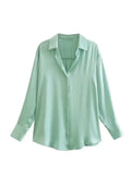 Vintage Solid Satin Blouse Shirts Female Fashion Casual Long Sleeve Button Up Shirt 2022 Ladies Chic Pink Overshirt