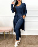 Autumn And Winter Fashion Long Jumpsuit Long Cardigan Leisure Suit Long-Sleeved Spot-Outfit