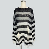 Gothic Punk Hole Stripe Tshirt Women Pastel Goth Fairy Grunge Harajuku Top Oversized Dark Aesthetic Emo alt
