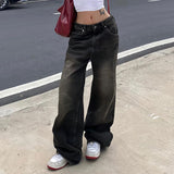 High-Waisted Loose Wash Street Simple Straight Casual Pants 2024 Textured Fabric Jeans-Outfit