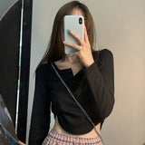 Color Y2k Crop Tops Women Sexy Slim Knitted Bloused Long Sleeve Tees Female 2022 Summer Clothing Elegant Tshirt Korean