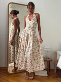 Romantic Design U Tie Slings Bare Back Floral Dress Female Lazy High-End Feel Folded Dress