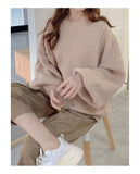 2020 Winter Korean Casual V Neck Lantern Sleeve Loose Rabbit Hair Soft Thicked Pullover Women Oversized Knitted