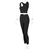 Sisterlinda Ribbed Knitted Fitness Tracksuit Women Two Piece Set Sexy Skinny Elastici Y2K Camis Tank Top+Pants Sporty