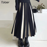 Fashion Striped Mixed Color Long Skirt Women High Waist Elegant Woman Pleated Skirt Spring Knitted Faldas Largas