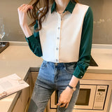 patchwork printing ladies shirts Women's Blouses 2021 Spring Autumn Long Sleeve Shirts Tops Blusas