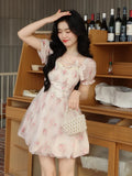 Sweet Fairy Bodycon Dresses for Women Elegant Party Print French Female Korean Fashion Cute Mini Dress Summer 2023