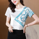 summer Basic Tees Women's silk T shirts printing bottoming shirts Casual Tshirt Ladies short Sleeve Tee