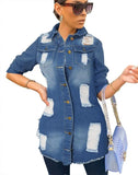Casual Blue Ripped Bandage Long Sleeve Jeans