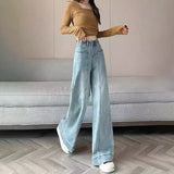 Blue High-Waisted Broad-Legged Jeans Women Spring And Autumn New Loose Meat Masking Display Lean Vertical Tube Drag Long