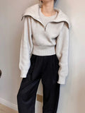 New Autumn And Autumn Fashion Casual Solid Zipper High Collar Wool Sweater Simple Long Sleeve Thick Sweater Top Women