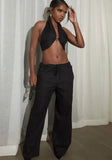 Black Sexy Halter Solid Loose Two Piece Pants