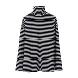New Black White Striped Long Sleeve T Shirts Women Loose T-shirt Womens Female Fashion Korean Style School Students