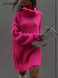 Women Turtleneck Sweaters Casual Loose Solid Thick Long Female Pullover Tops 2022 Winter Soft Warm Knitwear