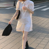 Sets Short Puff Sleeve Lovely Girls Elegant Fashion Streetwear Casual Daily Womens Two Piece Vintage Korean Style