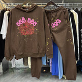 55555 Hip Hop Printed Letter Cobweb Hoodie Hoodie Couple Style Hoodie Trend-Outfit