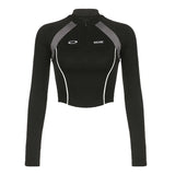 And Hot Wind Impact Color Zipper Stitching Standing Collar Trimming Tooling Machine Can Long-Sleeved T-Shirt Blouse 2024 Cool Women's Wear-Outfit
