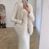 Faux Fur Sleeveless Vest Jacket Autumn Winter Elegant Fashion Vest Korean Style Fashion Long Female Solid Color Autumn