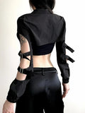 Out Techwear Fashion Cargo Cardigans Cyber Gothic Zip Up Sexy Crop Jackets Y2k Punk Turtleneck Streetwear Tops-Outfit