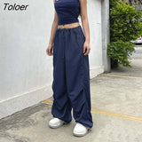 Drawstring Low Waist Casual Baggy Joggers Womens Streetwear Sweatpants Blue Solid Loose Size Korean Hippie Harem
