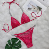 Toloer New Bikini Sexy Hot Drill Split Women's Swimsuit Solid Color Strap Bikini