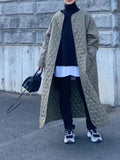 Women Winter Jacket 2022 Simple Fashion Solid Color Rhombus Single-breasted Long Cotton-padded Parkas Trench Coat for