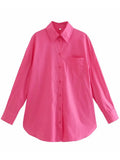 Long Shirts For Women 2022 Solid Loose Blouses With Button Casual Tops For Ladies Pink Oversized Boyfriend Shirts