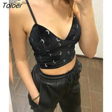Women Retro Velour Strap Tops Summer V Neck Sleeveless Backless Slim Tank Top Chic Print Sexy Off Shoulder Short