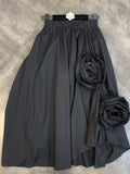 Patchwork Floral Skirts For Women High Waist Folds Temperament Irregular Hem Loose Solid Midi Skirt Female Summer