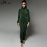 Streetwear Two 2 Piece Set Tracksuit Sweatsuits For Women Outfits Turtleneck Bodysuit Top Ruched Black Pants Matching