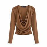 Autumn New Women's Simple Folded Long-Sleeved Folded