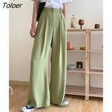 Summer Loose Pants Fashion High Waist Thin Wide-Leg Pants Women Simple Solid Black Casual Female Trousers Korean