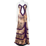 Toloer Women's New Sling With Hollow Out Pleated Lace Slit Dress