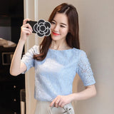 Hollow Lace Blouse Women Summer Short Sleeve O Neck Tops Lace Ladies Half Sleeve Female Shirt Blusas Femininas 0361