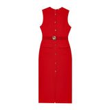 New With Belt Cuffless Sleeveless Fande Dress